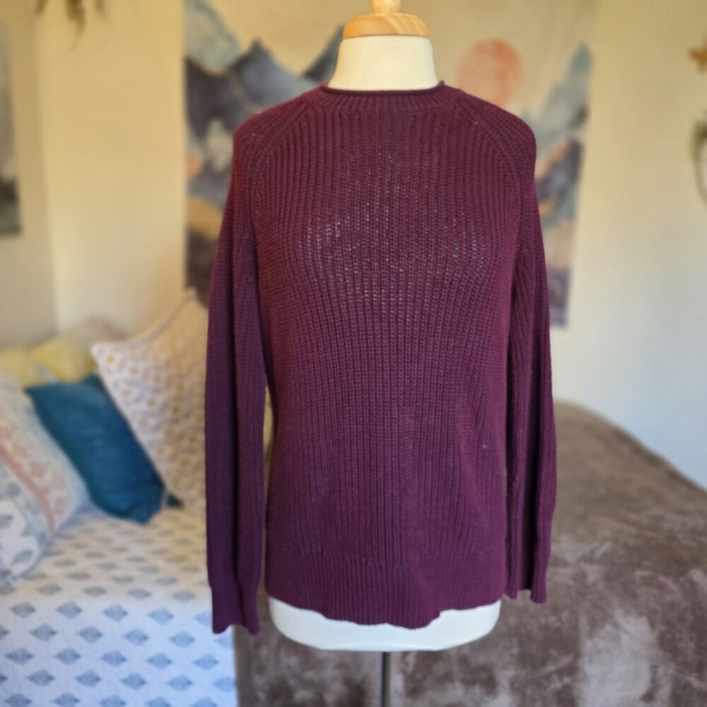 Ellen Tracy Port Marl Ribbed Sweater M Chunky Knit Cozy Plum Burgundy Pullover - Picture 4 of 14